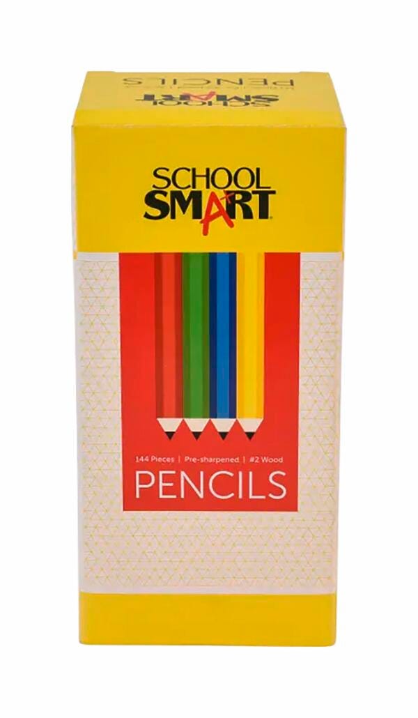 School Smart No 2 Pencils, Hexagonal with Latex-Free Erasers, Assorted Body Colors, Pack of 144 2013406